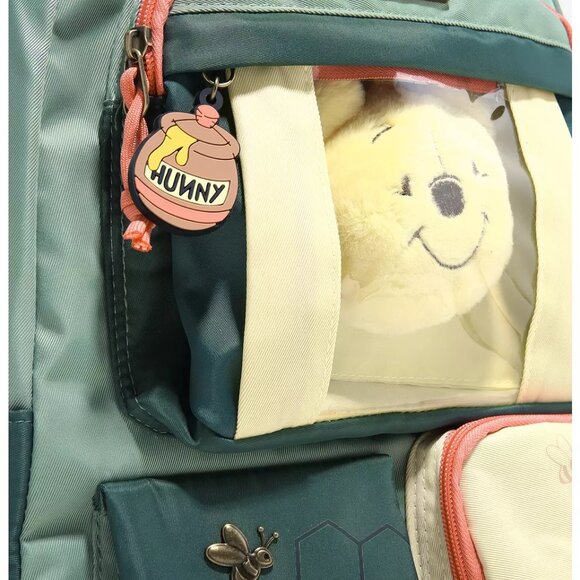 Disney Winnie the Pooh Multi-Pocket Backpack with Plush Pooh Keychain - NWT - Picture 5 of 5